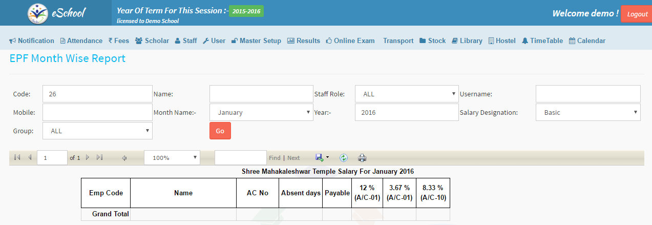 EPF Month Wise Report